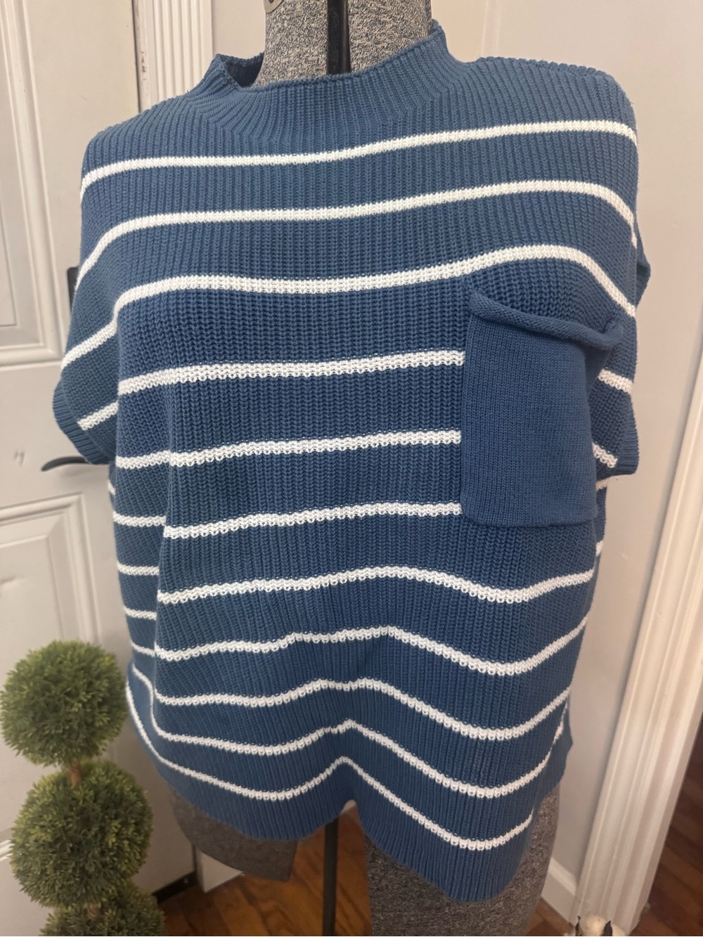 Women’s Simply Southern Blue and White Striped Sweater with Pocket XXL